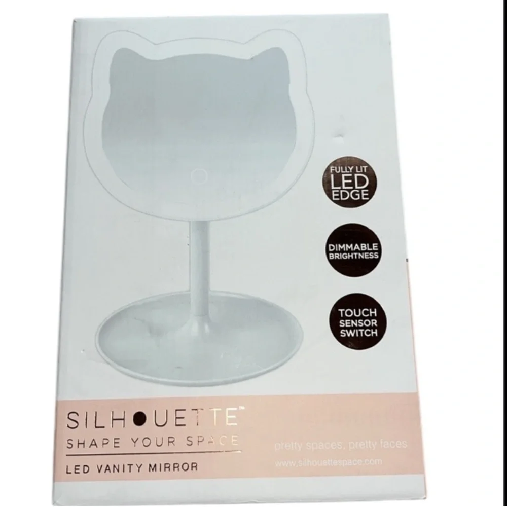 🆕 Silhouette LED Vanity Cat Mirror Shape Your Space White Accessory Tray Stand